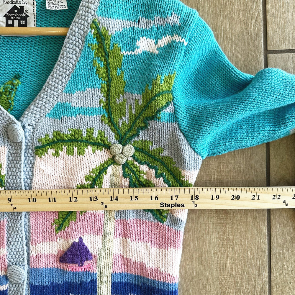 VTG Storybook Knits Cardigan Small Novelty Beach Tropical Coastal 3D Crochet - Picture 8 of 11